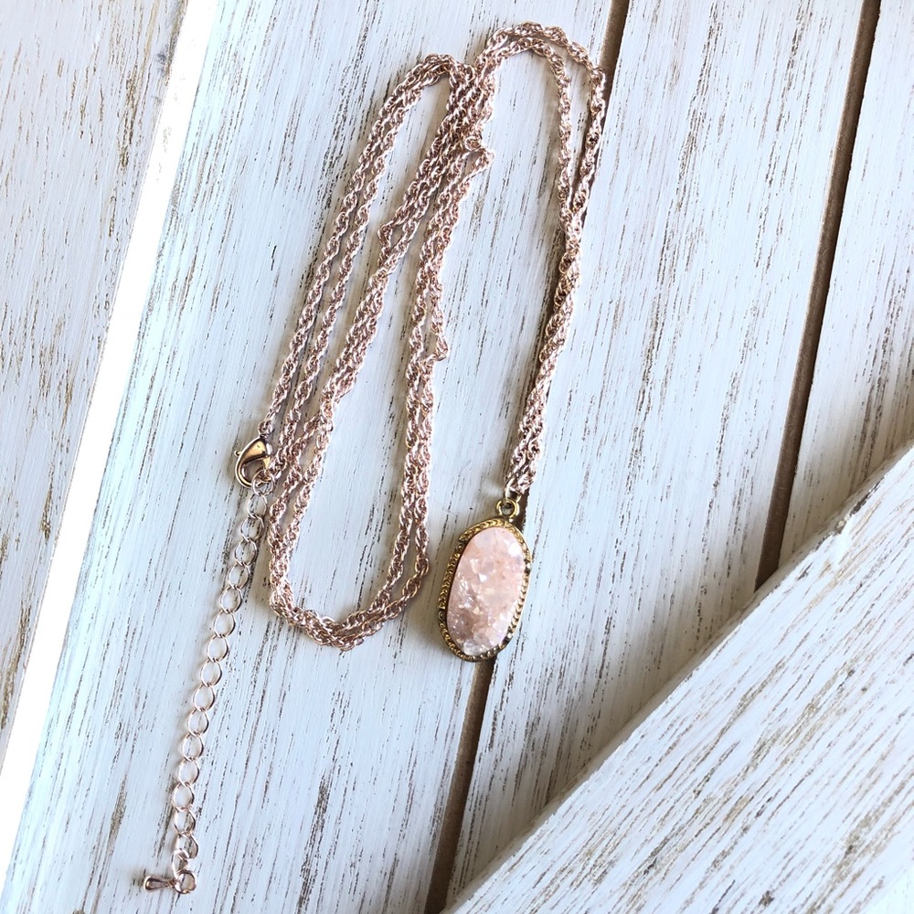 Peach Natural Druzy Stone Necklace